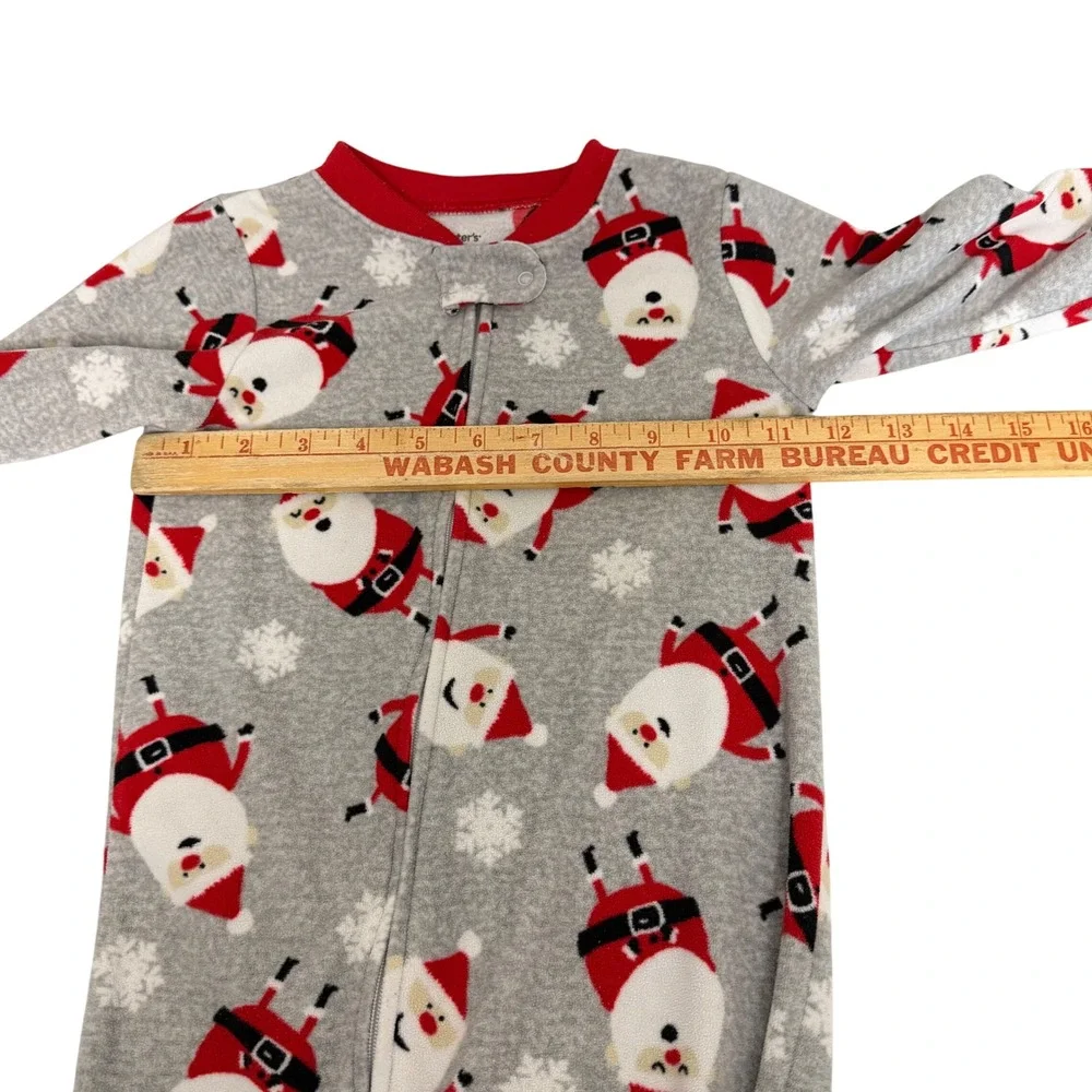 Carters Kids Gray Santa Claus Fleece Footed Pajamas 18M Christmas PJs Sleepwear